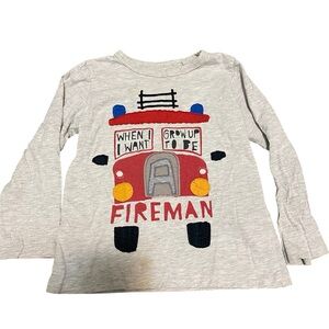 Next Direct Boys 4-5yr Long Sleeve Top Shirt Fireman Truck Print Fall Tee UK